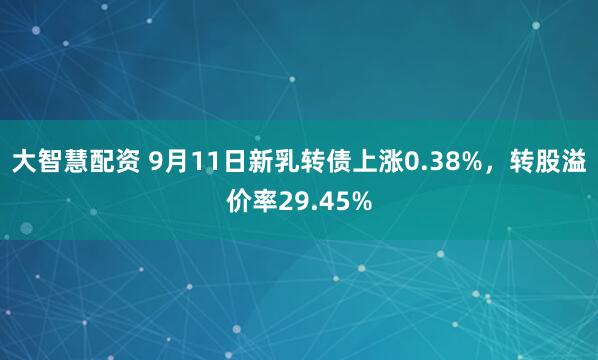 大智慧配资 9月11日新乳转债上涨0.38%，转股溢价率29.45%